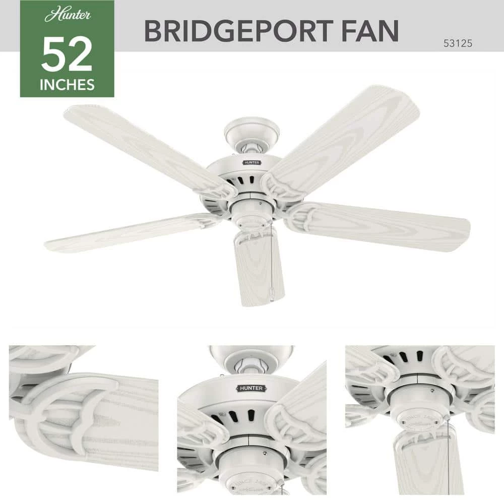 Bridgeport 52 in. Indoor/Outdoor White Damp Rated Ceiling Fan by Hunter 4 Bridgeport 52 in. Indoor/Outdoor White Damp Rated Ceiling Fan by Hunter - Image 2